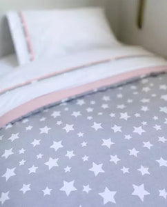 Set Cuna Colecho Gris Estrella  Blanca Reverso Rosado