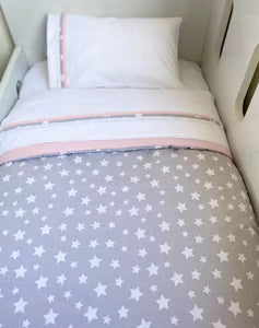 Set Cuna Colecho Gris Estrella  Blanca Reverso Rosado