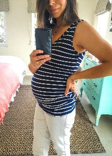 Polera Maternal Tank Azul Rayas