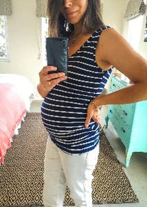 Polera Maternal Tank Azul Rayas