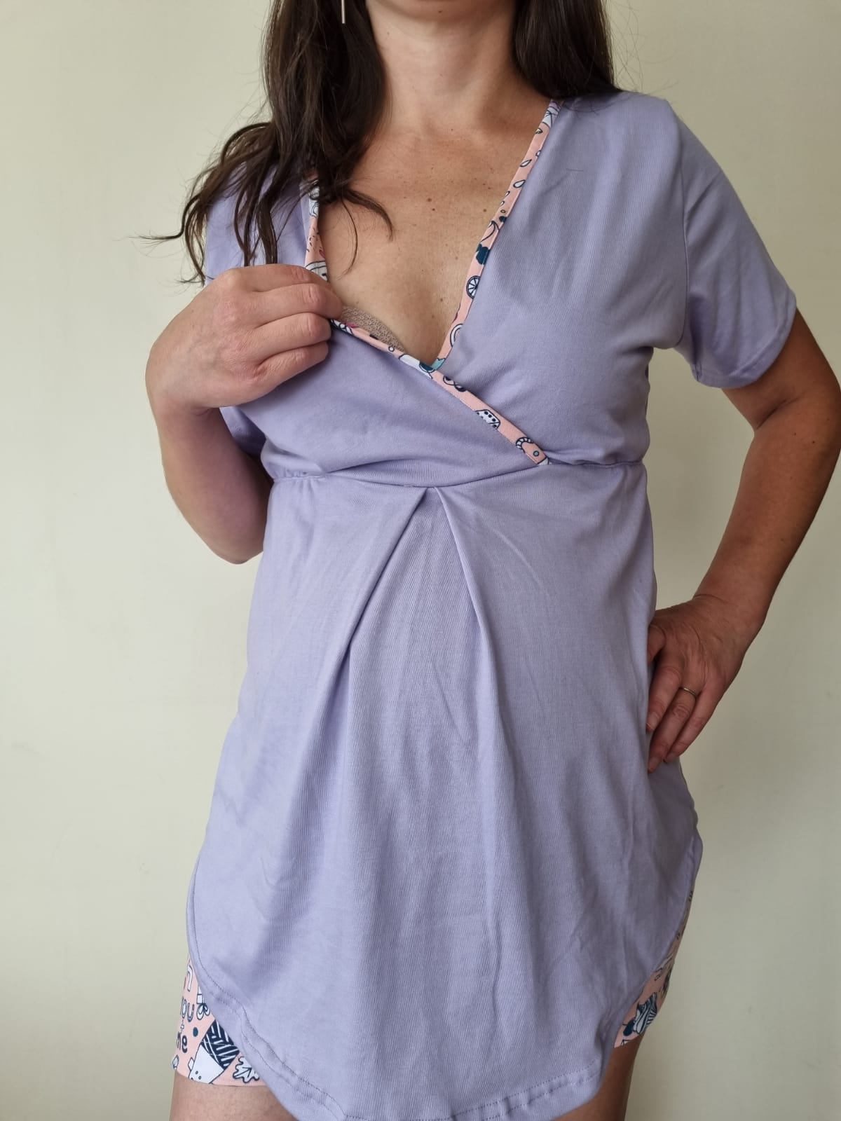 Pijama Lila Short Damasco Con Diseño