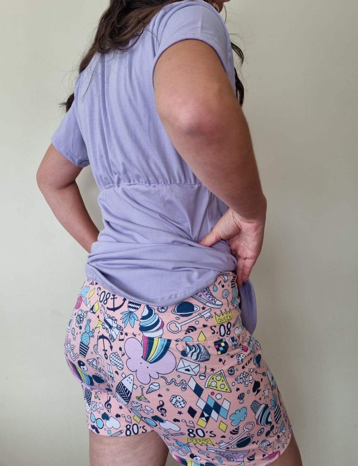 Pijama Lila Short Damasco Con Diseño