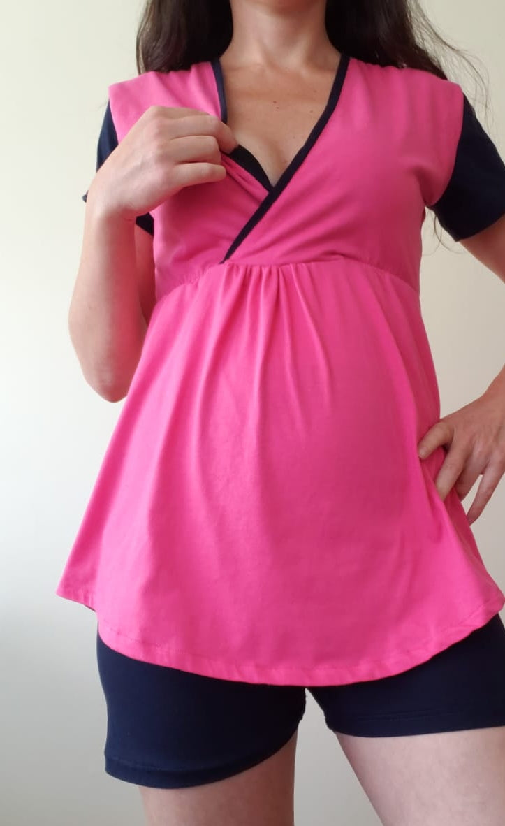 Pijama Corto Azul Fucsia