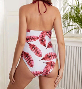 Traje de Baño Hojas Rojas
