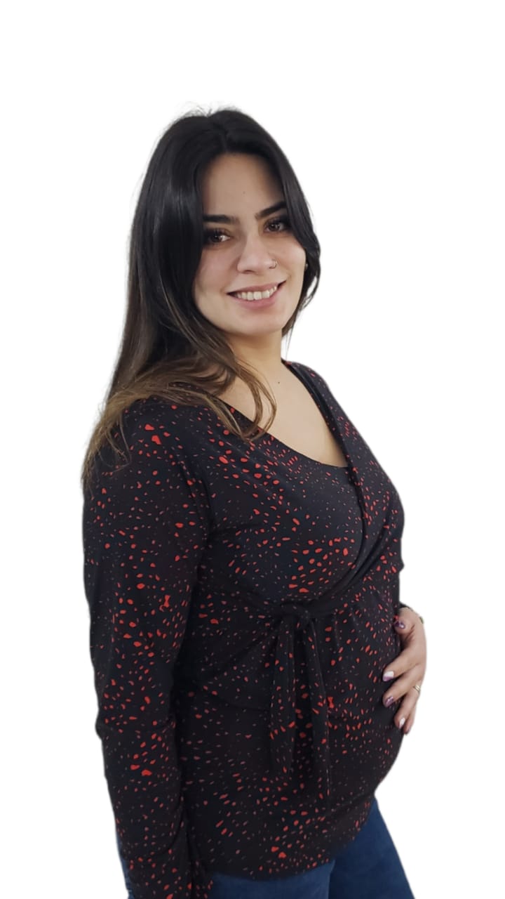 Polera Maite Lazos Negra con Rojo