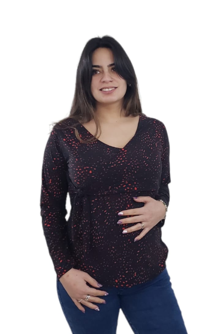 Polera Maite Lazos Negra con Rojo