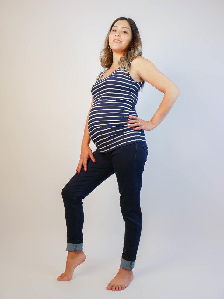 Polera Maternal Tank Azul Rayas